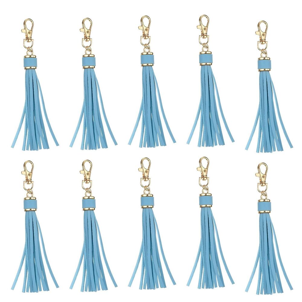 6161 10pcs PU Leather Tassels, 6 Inch Keychain Tassel Charm with Lobster